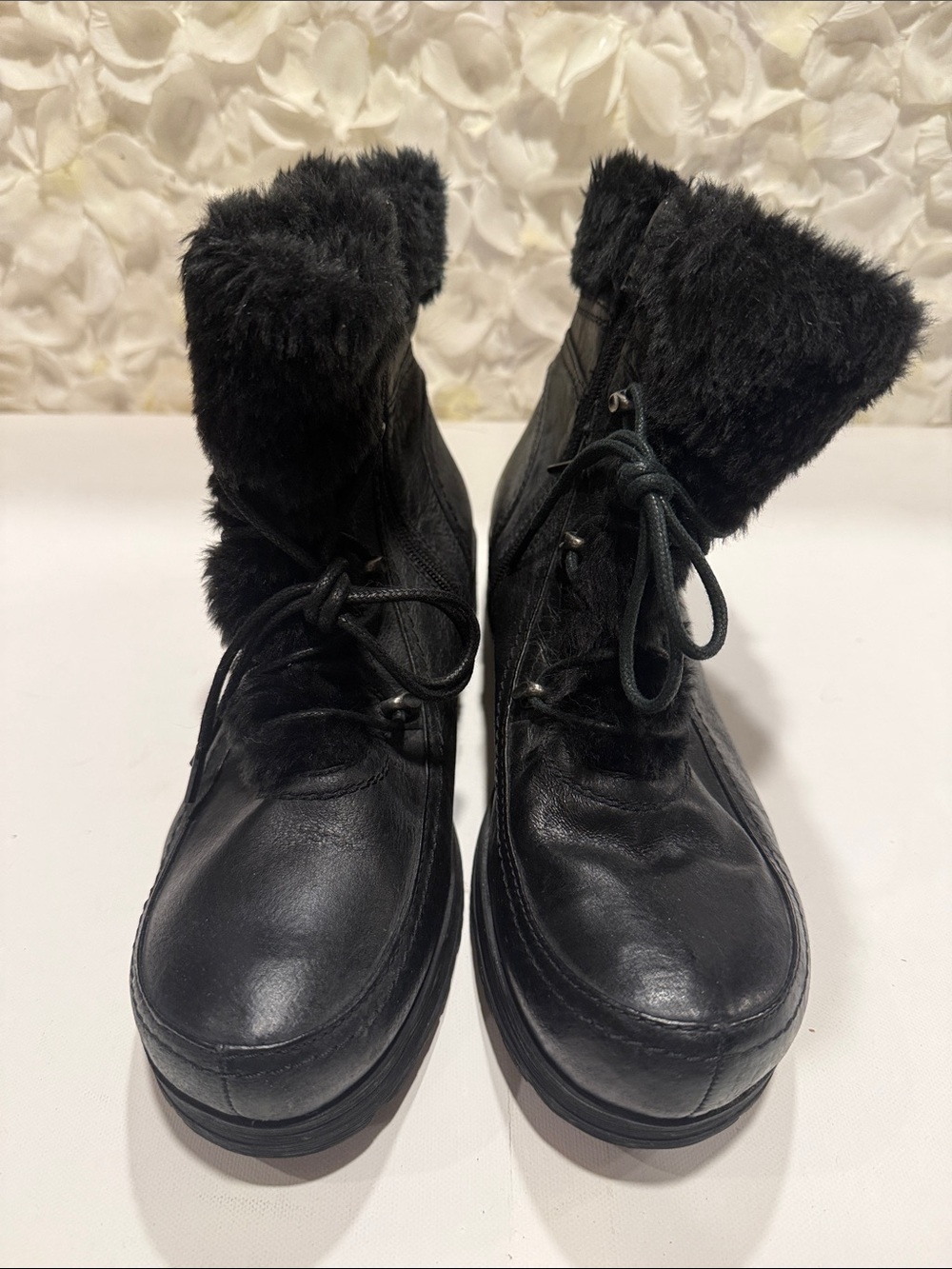 BareTraps Black Faux Fur Lace-Up Winter Boots